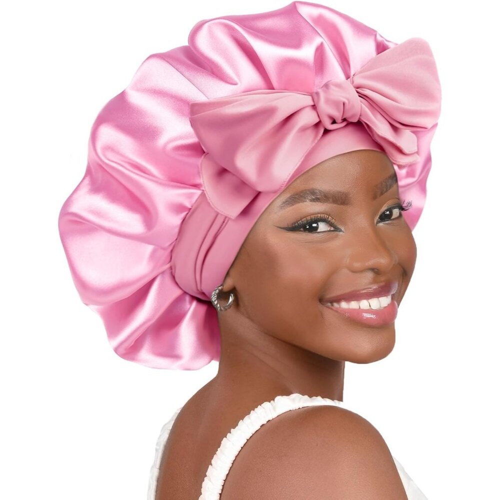 Silk-Satin Bonnet Hair Wrap for Sleeping with Bow Tie Band